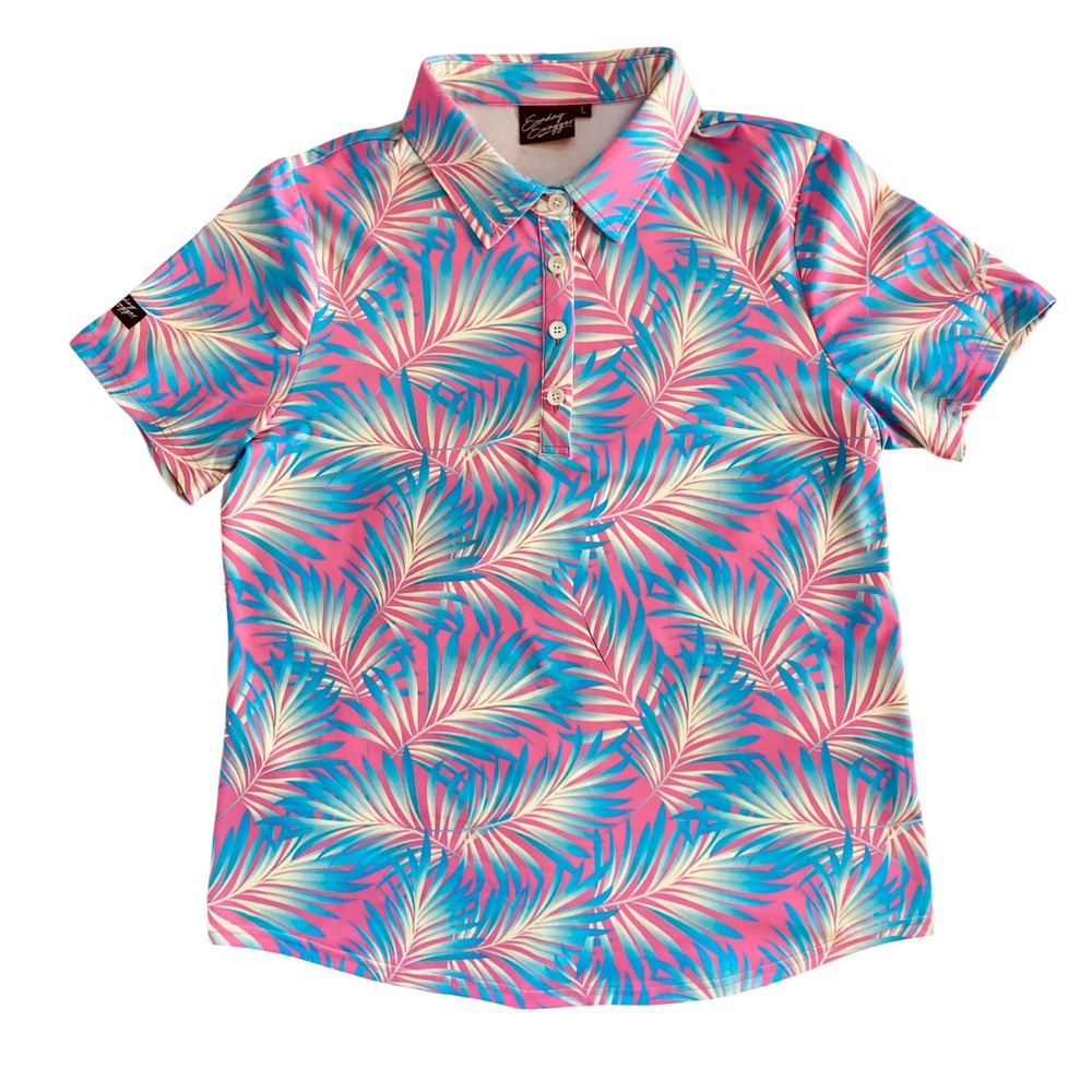 Sunday Swagger Maldives Signature Golf Polo UPF 40 Blue Pink Preppy (Size L)